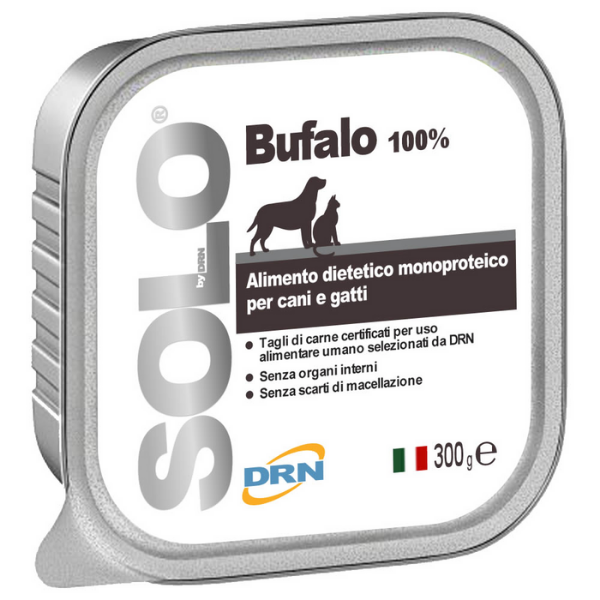 Image of DRN Solo alimento monoproteico cane e gatto 300 gr - Bufalo Confezione da 6 pezzi Cibo Umido per Cani
