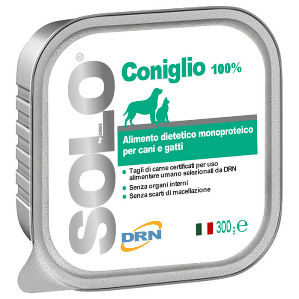 Image of DRN Solo alimento monoproteico cane e gatto 300 gr - Coniglio Confezione da 6 pezzi Cibo umido per gatti