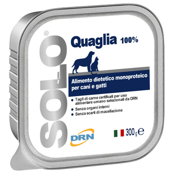 Image of DRN Solo alimento monoproteico cane e gatto 300 gr - Quaglia Confezione da 6 pezzi Cibo umido per gatti