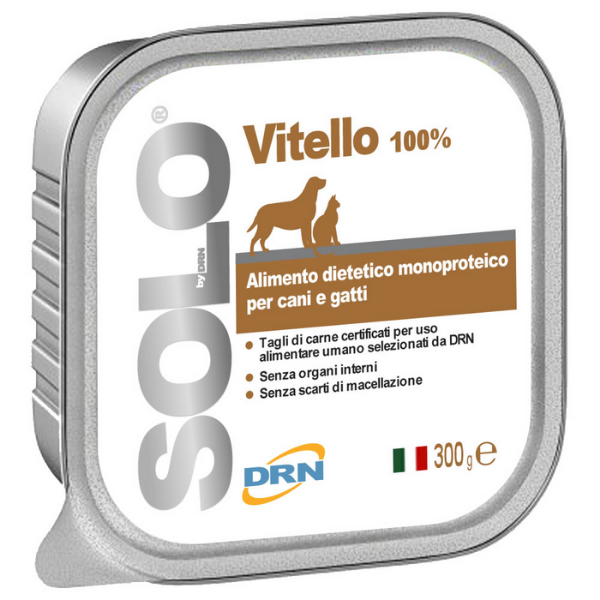 Image of DRN Solo alimento monoproteico cane e gatto 300 gr - Vitello Confezione da 6 pezzi Cibo umido per gatti