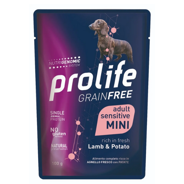 Image of Prolife Umido Cane Mini 100 gr - Agnello e Patate Confezione da 10 pezzi Cibo Umido per Cani