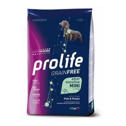Image of Prolife Grain Free Cane Adult Sensitive Mini Pesce e Patate - 2 kg Croccantini per cani