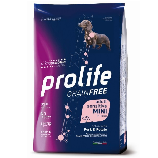 Image of Prolife Grain Free Cane Adult Sensitive Mini Maiale e Patate - 7 kg Croccantini per cani