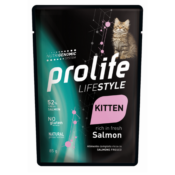 Image of Prolife Lifestyle Cat Kitten 85 gr - Salmone Confezione da 12 pezzi Cibo umido per gatti