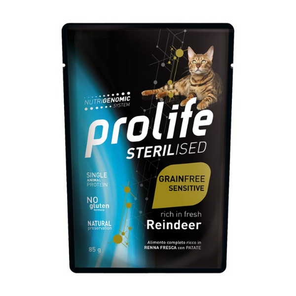 Image of Prolife Cat Sterilised Bustine 85 gr - Renna e Patate Confezione da 12 pezzi Cibo umido per gatti