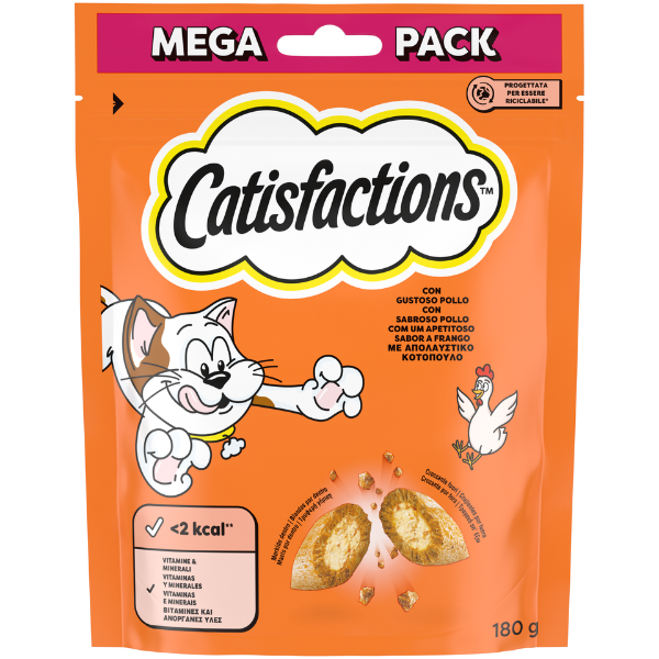 Catisfactions snack per gatti Maxi Pack 180 gr - Pollo - 1° ORDINE? scegli lo sconto BZR5 / BZR20 + 200 punti fedeltà