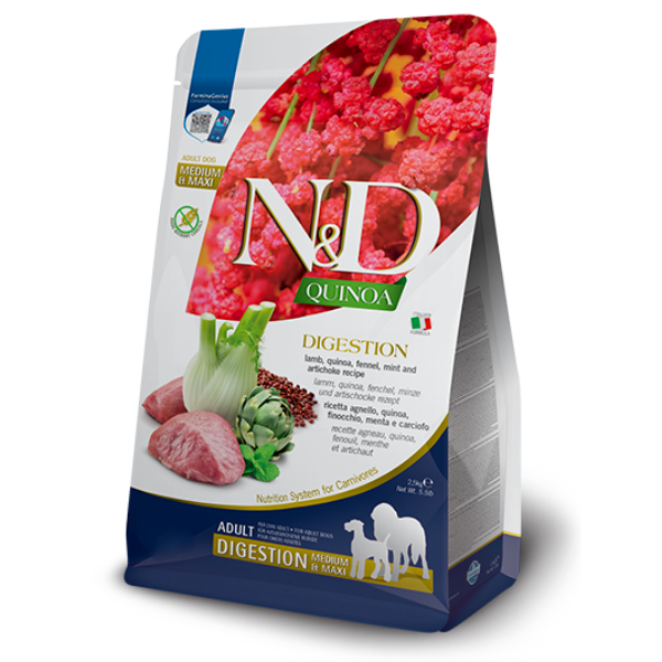 Farmina N&D Quinoa Canine Digestion Medium/Maxi Breeds Agnello con finocchio - 7 kg - Croccantini per cani - 1° ORDINE? scegli lo sconto BZR5 / BZR20 + 200 punti fedeltà
