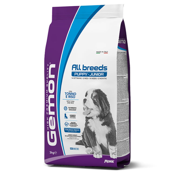Monge Gemon Puppy & Junior All Breeds con Tonno e Riso - 15 Kg - Croccantini per cani - 1° ORDINE? scegli lo sconto BZR5 / BZR20 + 200 punti fedeltà