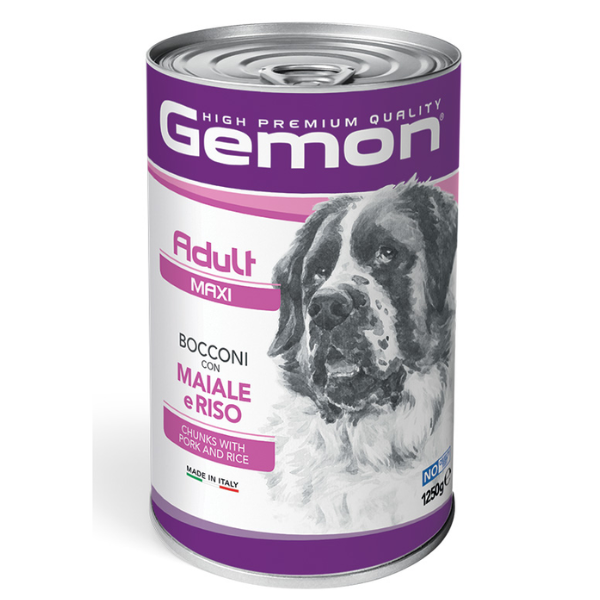 Monge Gemon Dog Bocconi Adult Maxi 1,25 kg - Maiale - Confezione da 6 pezzi - Cibo Umido per Cani - 1° ORDINE? scegli lo sconto BZR5 / BZR20 + 200 punti fedeltà