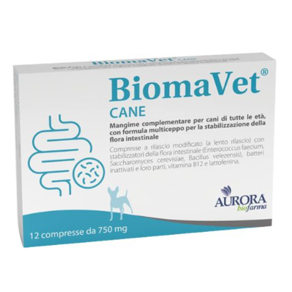 Aurora Biofarma Biomavet Cane compresse per la stabilizzazione della flora intestinale - 750 mg - 12 compresse - 1° ORDINE? scegli lo sconto BZR5 / BZR20 + 200 punti fedeltà - Integratori per cani