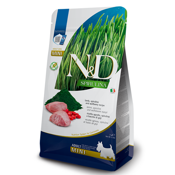 Farmina N&D Spirulina Grain free Adult Mini Agnello e bacche di goji - 2 Kg - 1° ORDINE? scegli lo sconto BZR5 / BZR20 + 200 punti fedeltà