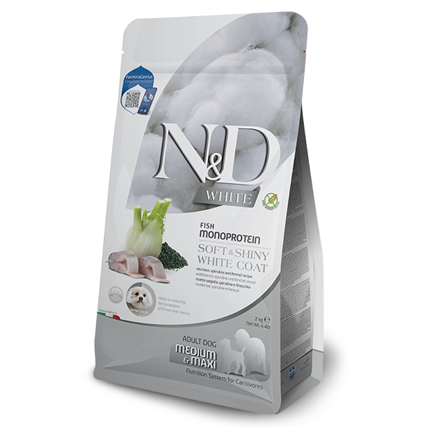 Farmina N&D White Grain Free Adult Medium/Maxi Spigola, spirulina e finocchio - 7 Kg - 1° ORDINE? scegli lo sconto BZR5 / BZR20 + 200 punti fedeltà