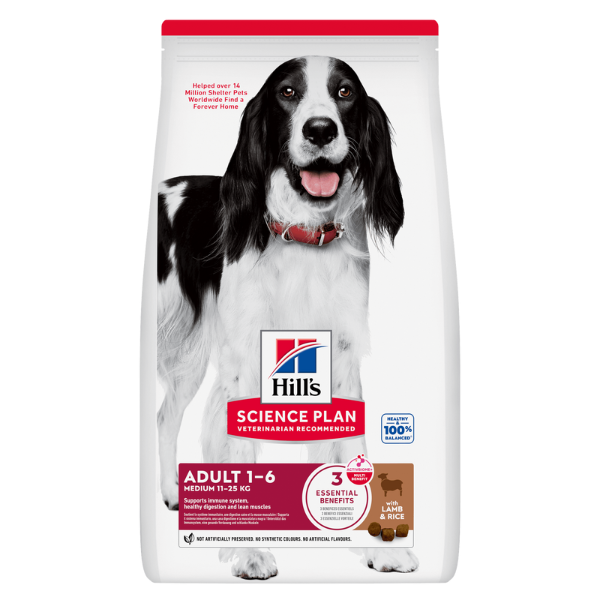 Hill's Science Plan Medium Adult Alimento per Cani con Agnello e Riso - 2,5 kg - Croccantini per cani
