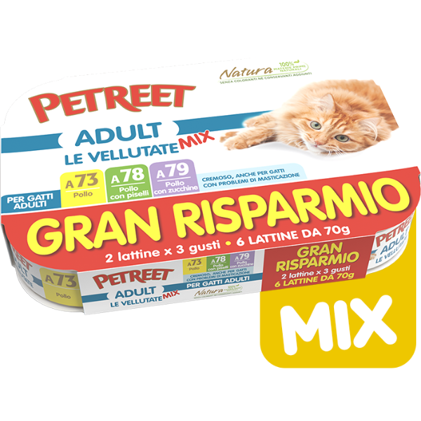 Petreet Vellutate Cat Maxi Scorta 6x70 gr - Multigusto Pollo - 1° ORDINE? scegli tra BZR5 / BZR20 + 200 pt fedeltà