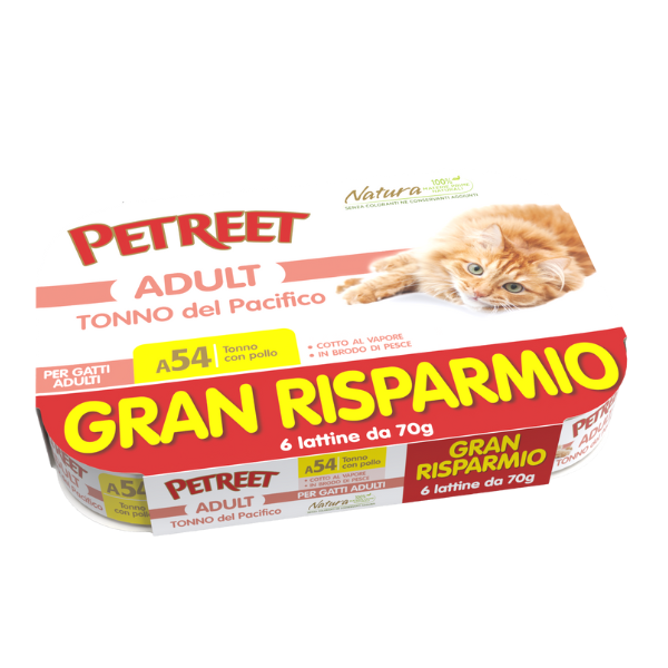 Petreet Natura Cat Maxi Scorta 6x70 gr - Tonno del Pacifico con pollo - 1° ORDINE? scegli tra BZR5 / BZR20 + 200 pt fedeltà