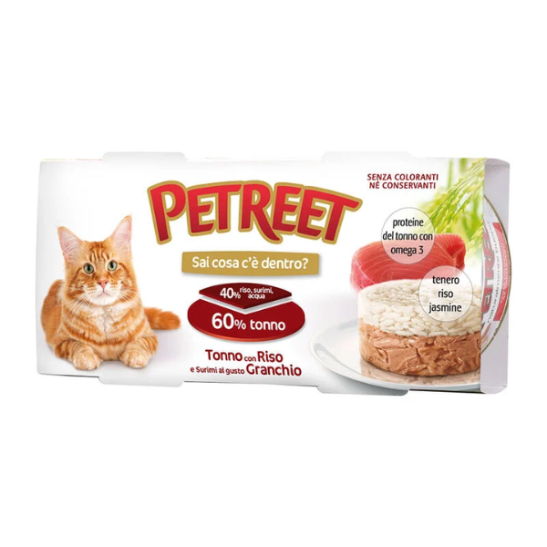 Petreet Adult Cat Tortino multipack 2x170 gr - Tonno con riso e surimi - 1° ORDINE? scegli tra BZR5 / BZR20 + 200 pt fedeltà