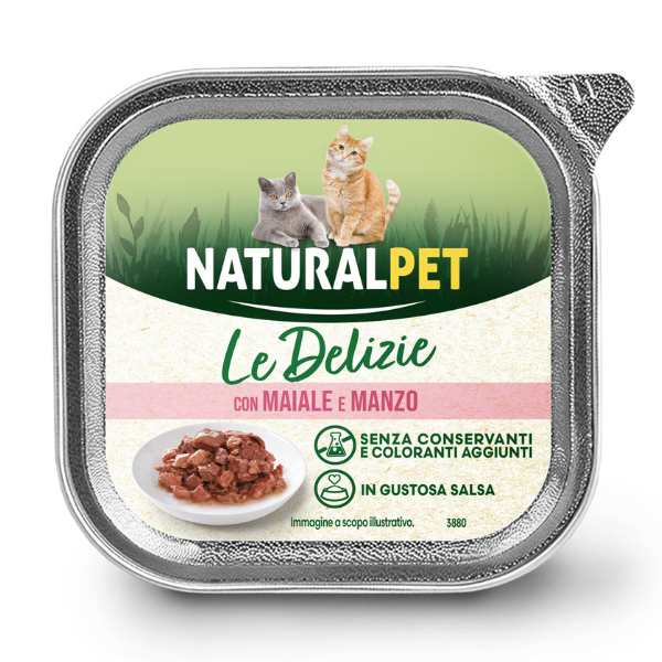 NaturalPet Cat Adult Le Delizie bocconcini in gustosa salsa 85 gr - Manzo e maiale - Confezione da 6 pezzi - 1° ORDINE? scegli tra BZR5 / BZR20 + 200 pt fedeltà