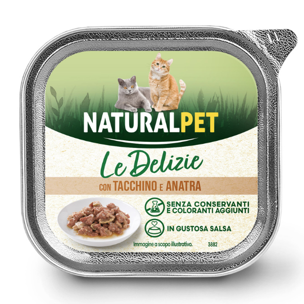 NaturalPet Cat Adult Le Delizie bocconcini in gustosa salsa 85 gr - Tacchino e anatra - Confezione da 6 pezzi - 1° ORDINE? scegli tra BZR5 / BZR20 + 200 pt fedeltà