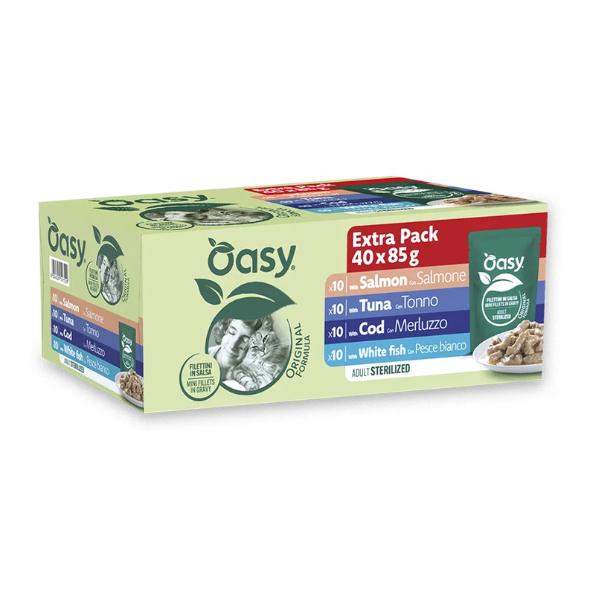 Oasy Cat Adult Sterilized filettini in salsa Multipack 40x85 gr - Pesce - SPEDIZIONE GRATIS da 39€