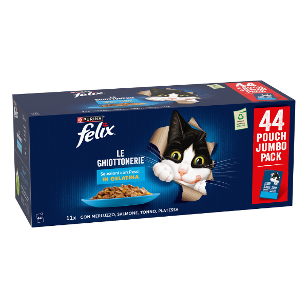 Purina Felix le Ghiottonerie in gelatina Multipack 44x85 gr - Selezioni con pesci - 1° ORDINE? scegli lo sconto BZR5 / BZR20 + 200 punti fedeltà
