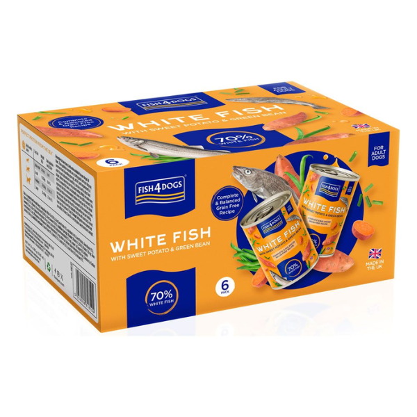 Fish4Dogs Finest Dog Adult All Breeds Grain Free 395 gr - Pesce bianco con patata dolce e fagiolini - Confezione da 6 pezzi - Cibo Umido per Cani - 1° ORDINE? scegli lo sconto BZR5 / BZR20 + 200 punti fedeltà