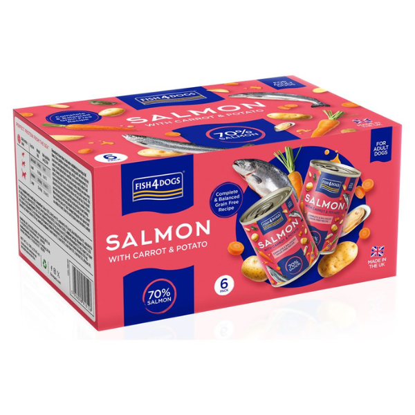 Fish4Dogs Finest Dog Adult All Breeds Grain Free 395 gr - Salmone con carote e patate - Confezione da 6 pezzi - Cibo Umido per Cani - 1° ORDINE? scegli lo sconto BZR5 / BZR20 + 200 punti fedeltà