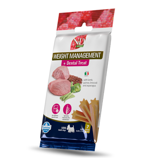 Farmina N&D Quinoa snack dentali funzionali per cani Adult Mini 60 gr - Weight management - 1° ORDINE? scegli lo sconto BZR5 / BZR20 + 200 punti fedeltà
