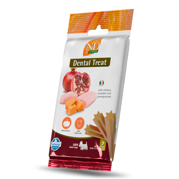 Farmina N&D Pumpkin Grain Free snack dentali per cani Adult Mini 60 gr - Pollo e melograno - 1° ORDINE? scegli lo sconto BZR5 / BZR20 + 200 punti fedeltà
