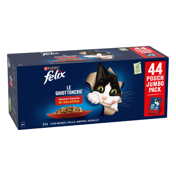 Purina Felix le Ghiottonerie in gelatina Multipack 44x85 gr - Selezioni saporite - 1° ORDINE? scegli lo sconto BZR5 / BZR20 + 200 punti fedeltà