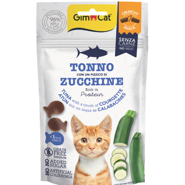 GimCat Crunchy Snack per gatti Grain Free 50 gr - Tonno con un pizzico di zucchine - 1° ORDINE? scegli lo sconto BZR5 / BZR20 + 200 punti fedeltà