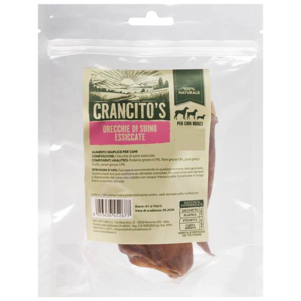 Crancito's snack naturale Dog Adult Orecchie di Suino - 70 gr