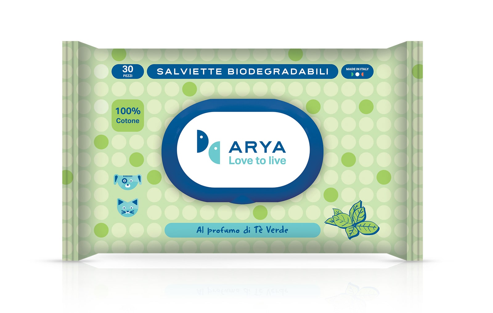 Salviette Biodegradabili in Cotone 30 pezzi Arya - Tè Verde