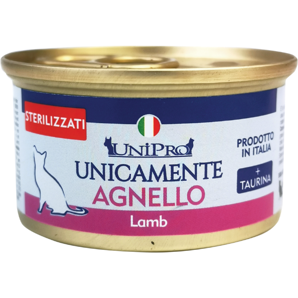 Image of Unipro Unicamente Cat Adult Sterilised 85 gr - Monoproteico Agnello Confezione da 24 pezzi Cibo umido per gatti