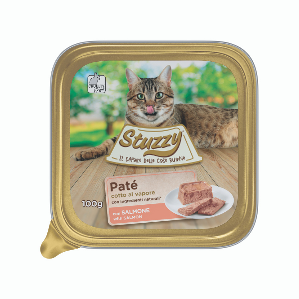 Image of Stuzzy Cat Patè cotto al vapore per Gatti 100 gr - Salmone Confezione da 32 pezzi Cibo umido per gatti