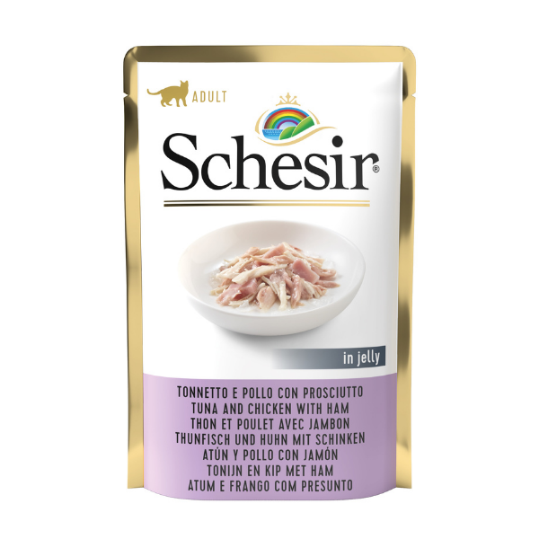 Schesir Cat Soft Adult 85 gr - Tonnetto e Pollo con Prosciutto Confezione da20 pezzi