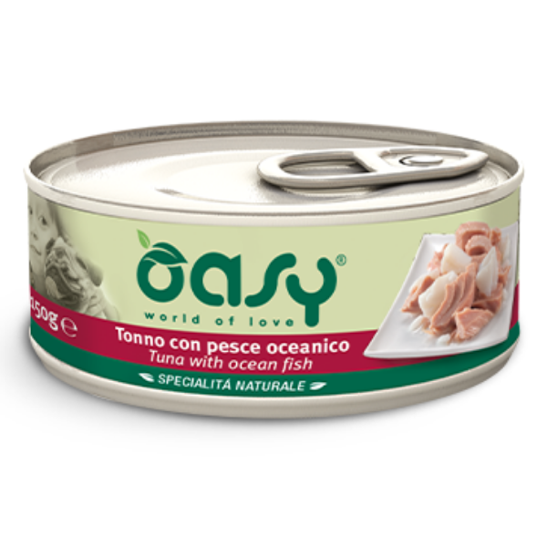 Image of Oasy Dog Specialità Naturale 150 gr - Tonno con Pesce Oceanico Confezione da 6 pezzi Cibo Umido per Cani