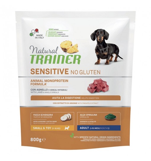 Image of Natural Trainer Sensitive No Gluten Mini Adult con Agnello - 800 gr Croccantini per cani Monoproteico crocchette cani